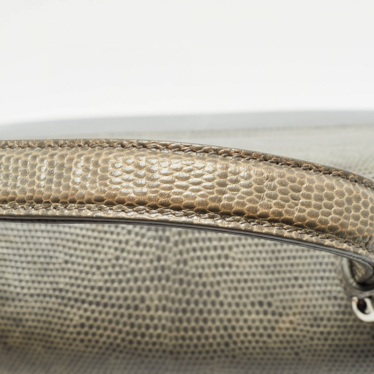 Pre Owned Dolce & Gabbana Light Blue Lizard Embossed Leather Medium Miss Monica Top Handle Bag