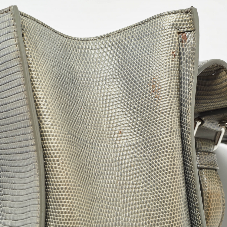 Pre Owned Dolce & Gabbana Light Blue Lizard Embossed Leather Medium Miss Monica Top Handle Bag