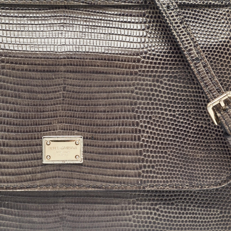 مملوكة مسبقًا Dolce & Gabbana Grey Lizard Embossed Leather Small Miss Sicily Top Handle Bag
