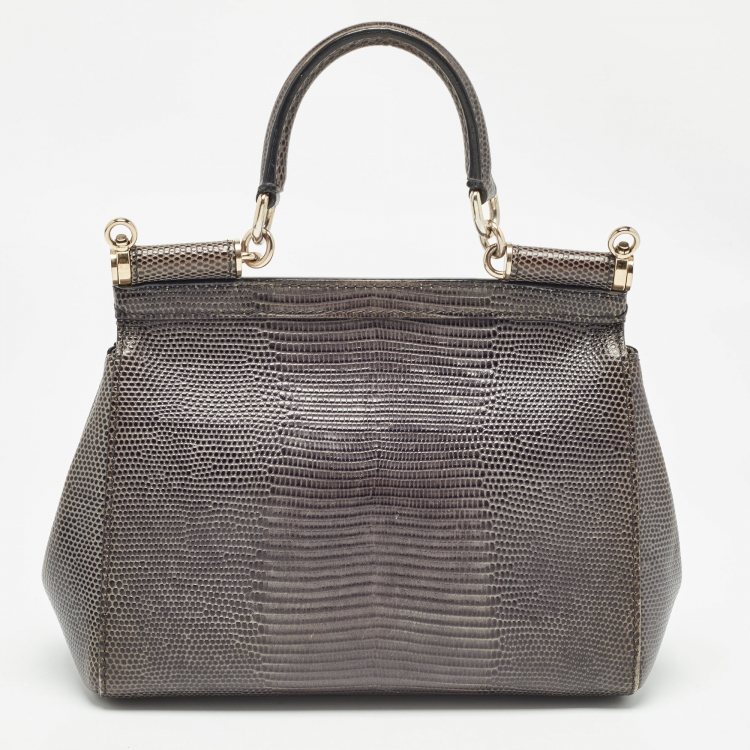 مملوكة مسبقًا Dolce & Gabbana Grey Lizard Embossed Leather Small Miss Sicily Top Handle Bag