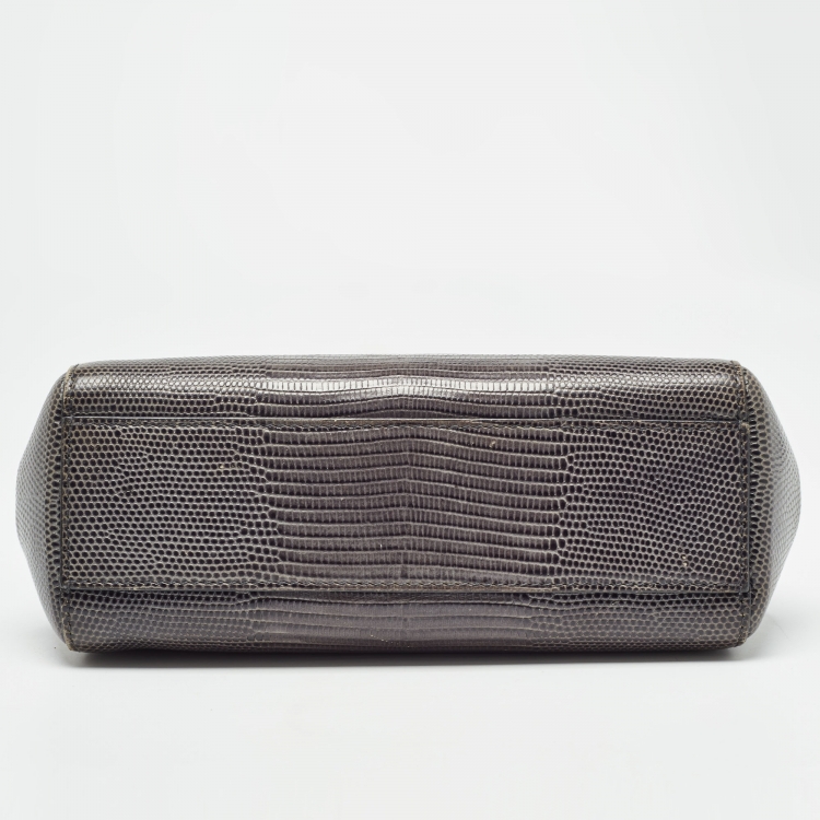 مملوكة مسبقًا Dolce & Gabbana Grey Lizard Embossed Leather Small Miss Sicily Top Handle Bag