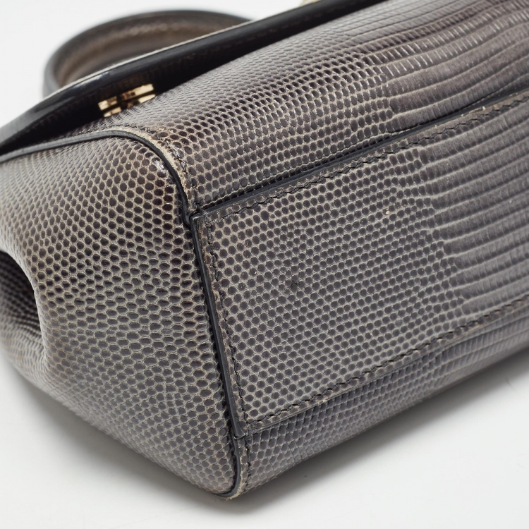 مملوكة مسبقًا Dolce & Gabbana Grey Lizard Embossed Leather Small Miss Sicily Top Handle Bag