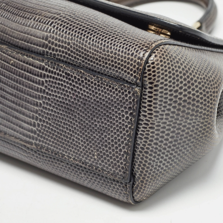 مملوكة مسبقًا Dolce & Gabbana Grey Lizard Embossed Leather Small Miss Sicily Top Handle Bag