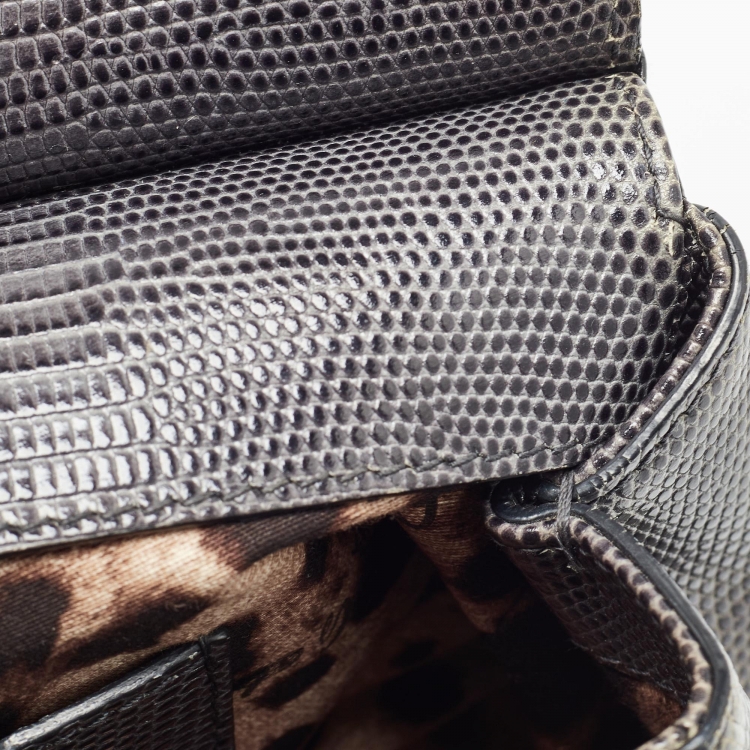 مملوكة مسبقًا Dolce & Gabbana Grey Lizard Embossed Leather Small Miss Sicily Top Handle Bag