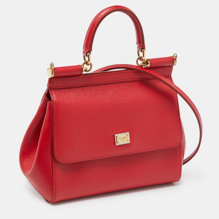 مملوكة مسبقًا Dolce & Gabbana Red Leather Small Miss Sicily Top Handle Bag