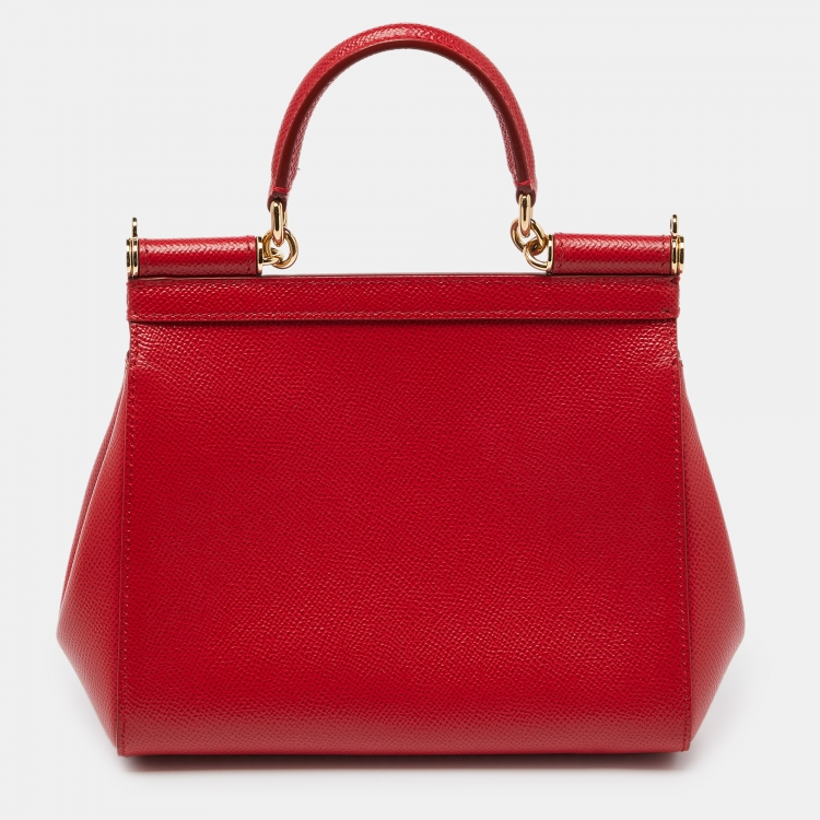 مملوكة مسبقًا Dolce & Gabbana Red Leather Small Miss Sicily Top Handle Bag