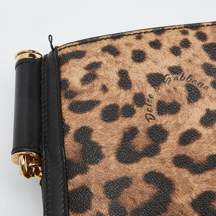 Pre Owned Dolce & Gabbana Black/Brown Leopard Print Coated Canvas and Leather Medium Miss Sicily Top Handle Bag