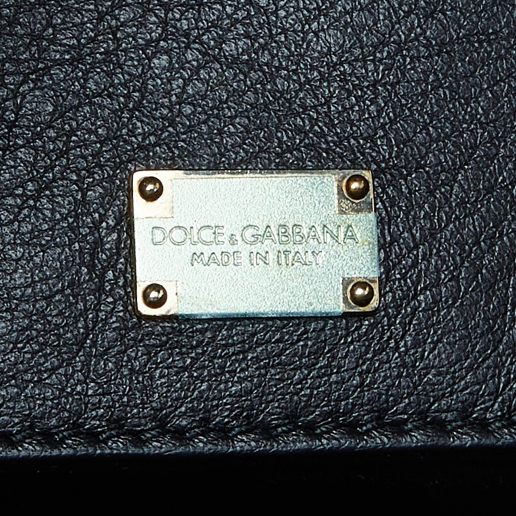 Pre Owned Dolce & Gabbana Black/Brown Leopard Print Coated Canvas and Leather Medium Miss Sicily Top Handle Bag