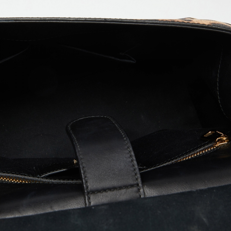 Pre Owned Dolce & Gabbana Black/Brown Leopard Print Coated Canvas and Leather Medium Miss Sicily Top Handle Bag