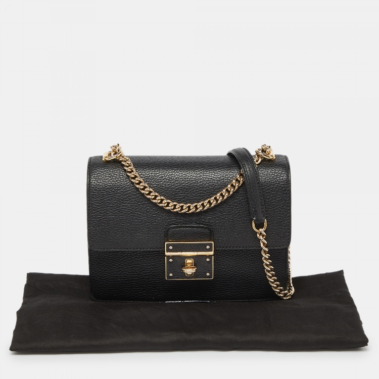 Pre Owned Dolce & Gabbana Black Leather Small Rosalia Shoulder Bag