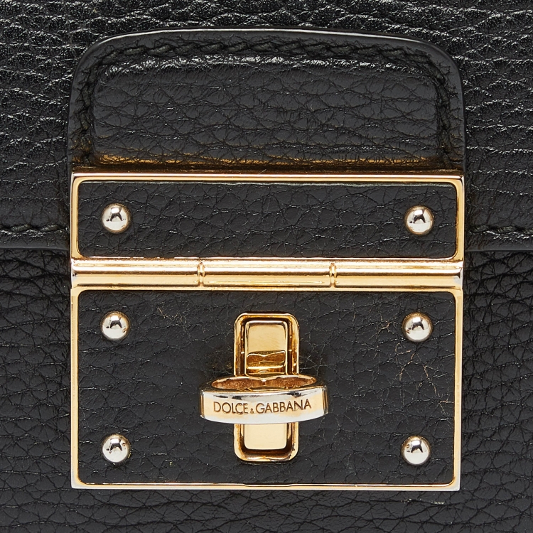 Pre Owned Dolce & Gabbana Black Leather Small Rosalia Shoulder Bag