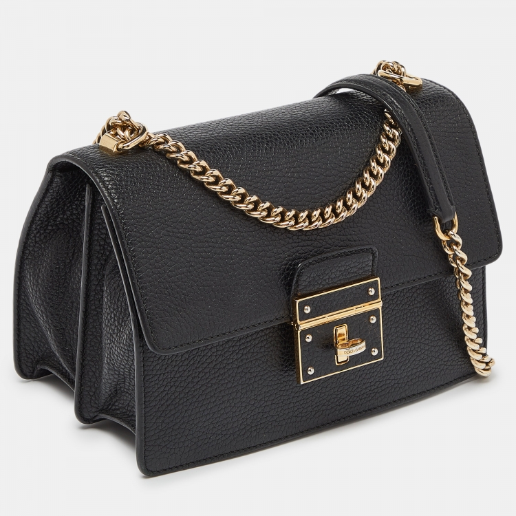 Pre Owned Dolce & Gabbana Black Leather Small Rosalia Shoulder Bag