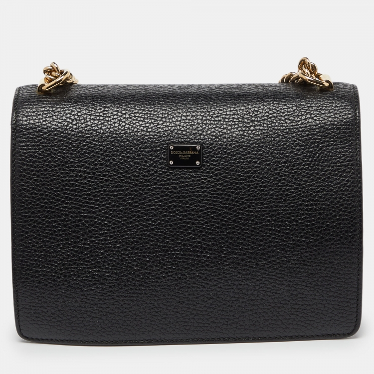 Pre Owned Dolce & Gabbana Black Leather Small Rosalia Shoulder Bag