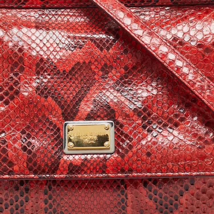 Pre Owned Dolce & Gabbana Red Python Medium Miss Sicily Top Handle Bag