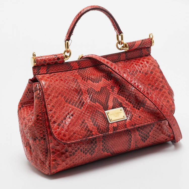 Pre Owned Dolce & Gabbana Red Python Medium Miss Sicily Top Handle Bag