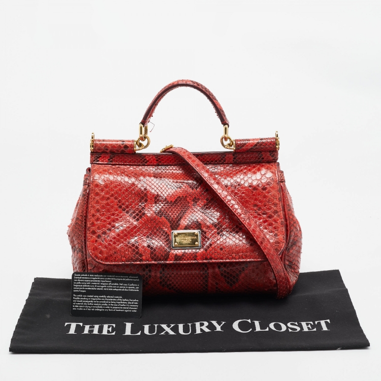 Pre Owned Dolce & Gabbana Red Python Medium Miss Sicily Top Handle Bag