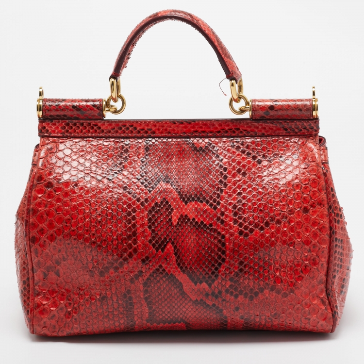 Pre Owned Dolce & Gabbana Red Python Medium Miss Sicily Top Handle Bag