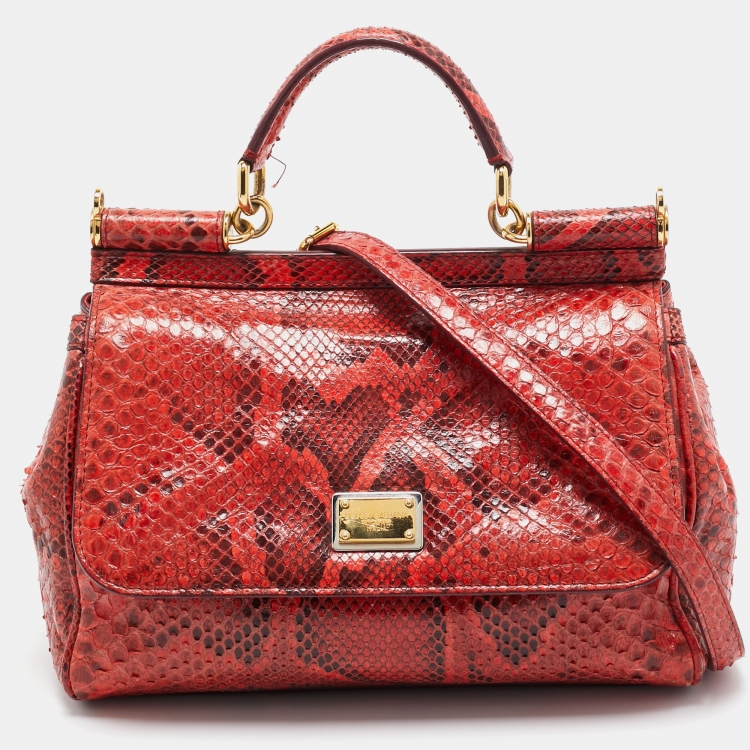 Pre Owned Dolce & Gabbana Red Python Medium Miss Sicily Top Handle Bag