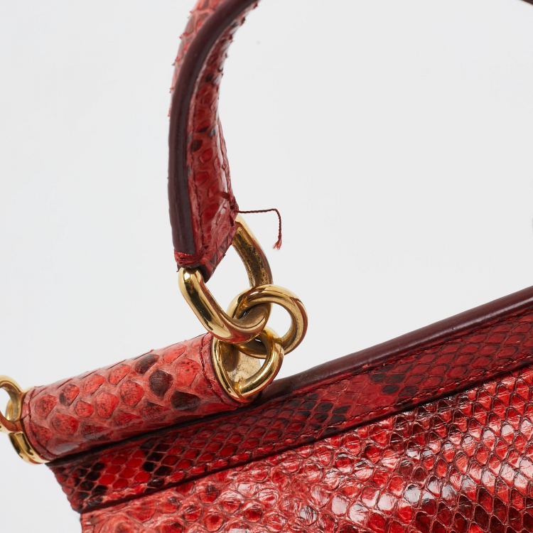 Pre Owned Dolce & Gabbana Red Python Medium Miss Sicily Top Handle Bag