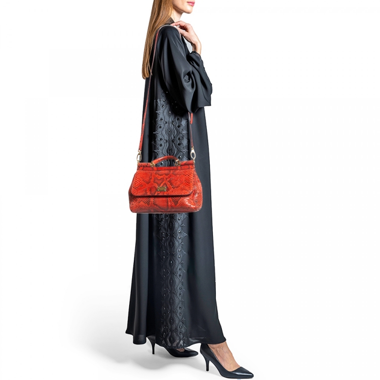 Pre Owned Dolce & Gabbana Red Python Medium Miss Sicily Top Handle Bag