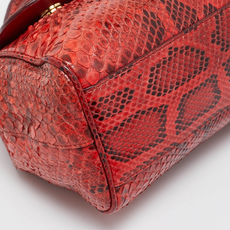 Pre Owned Dolce & Gabbana Red Python Medium Miss Sicily Top Handle Bag