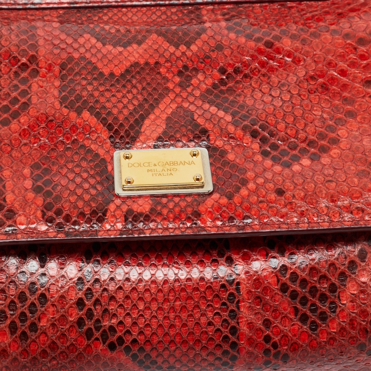 Pre Owned Dolce & Gabbana Red Python Medium Miss Sicily Top Handle Bag