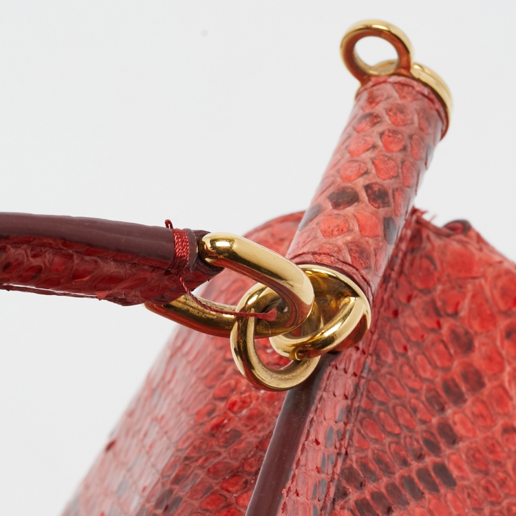 Pre Owned Dolce & Gabbana Red Python Medium Miss Sicily Top Handle Bag