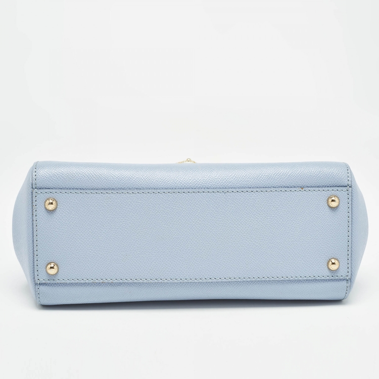 Pre Owned Dolce & Gabbana Light Blue Leather Medium Miss Sicily Embellished Top Handle Bag