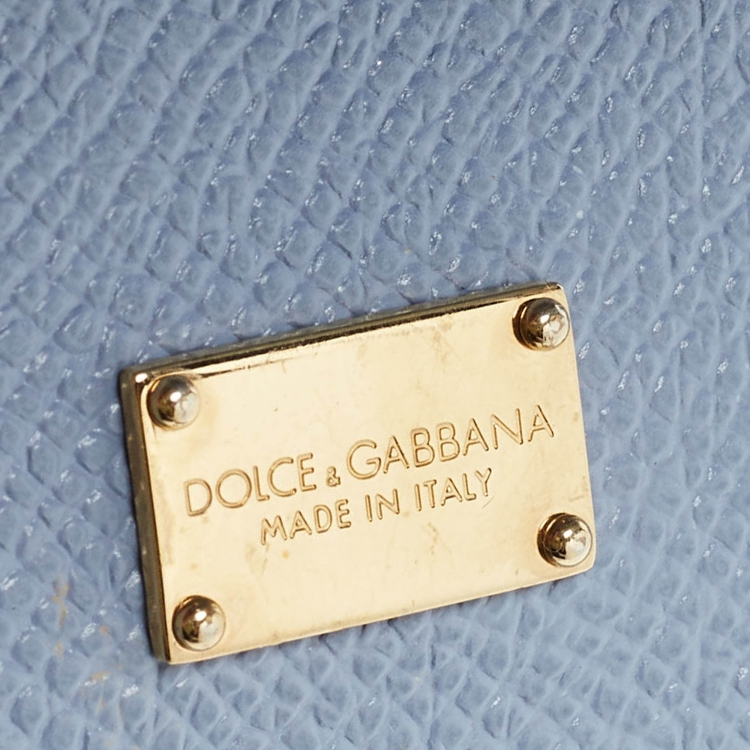 Pre Owned Dolce & Gabbana Light Blue Leather Medium Miss Sicily Embellished Top Handle Bag