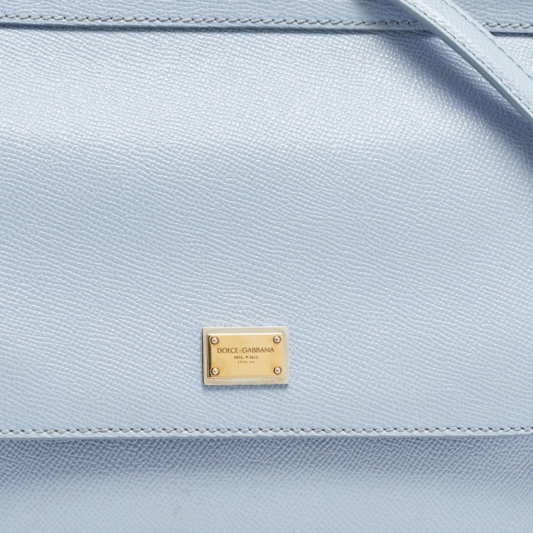 Pre Owned Dolce & Gabbana Light Blue Leather Medium Miss Sicily Embellished Top Handle Bag