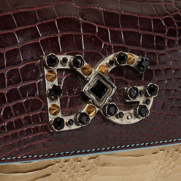 Pre Owned Dolce & Gabbana Multicolor Crocodile and Python Limited Edition Small Miss Sicily Top Handle Bag