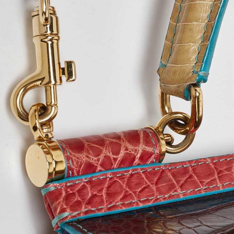 Pre Owned Dolce & Gabbana Multicolor Crocodile and Python Limited Edition Small Miss Sicily Top Handle Bag
