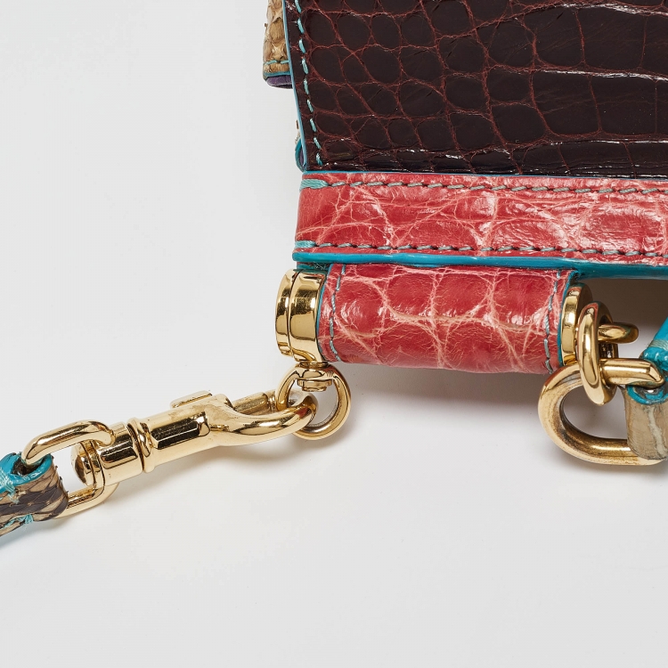 Pre Owned Dolce & Gabbana Multicolor Crocodile and Python Limited Edition Small Miss Sicily Top Handle Bag
