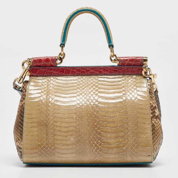 Pre Owned Dolce & Gabbana Multicolor Crocodile and Python Limited Edition Small Miss Sicily Top Handle Bag