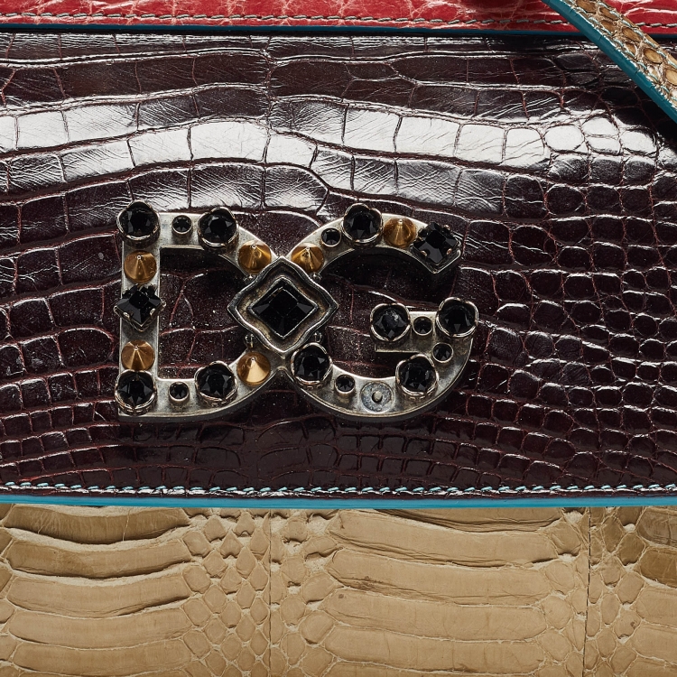 Pre Owned Dolce & Gabbana Multicolor Crocodile and Python Limited Edition Small Miss Sicily Top Handle Bag