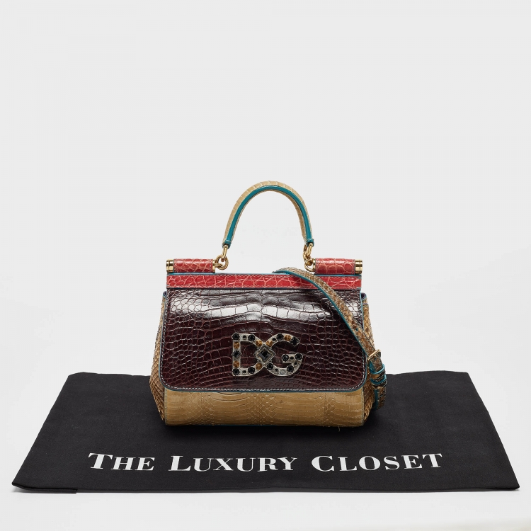 Pre Owned Dolce & Gabbana Multicolor Crocodile and Python Limited Edition Small Miss Sicily Top Handle Bag
