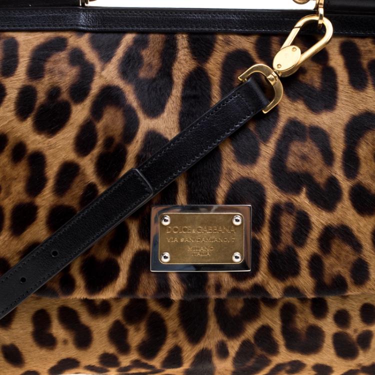 Pre Owned Dolce and Gabbana Leopard Print Calfhair Large Miss Sicily Top Handle Bag