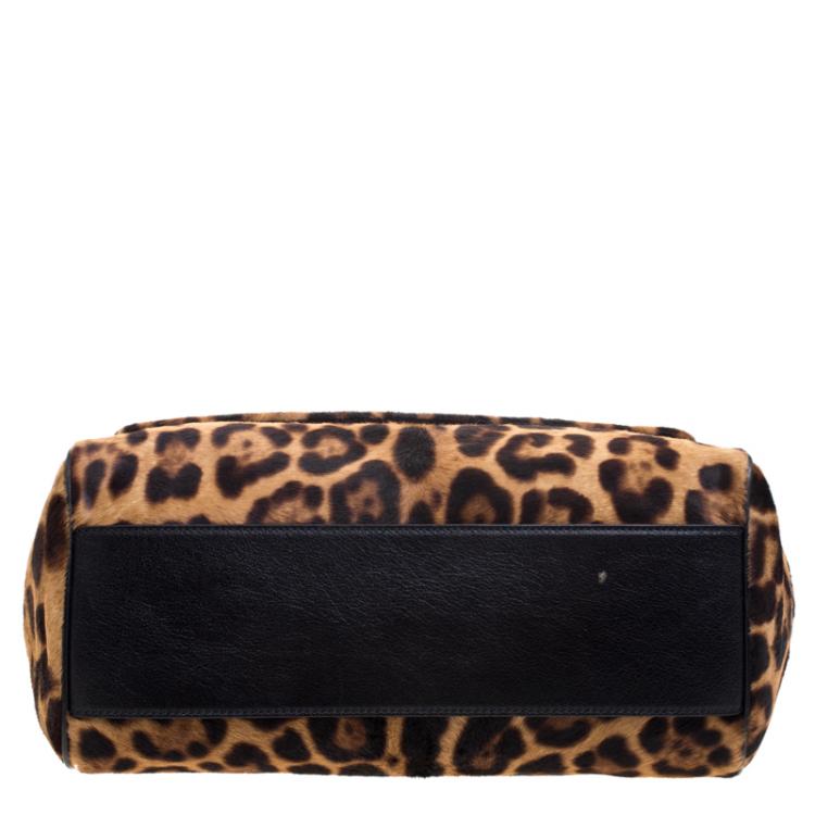 Pre Owned Dolce and Gabbana Leopard Print Calfhair Large Miss Sicily Top Handle Bag