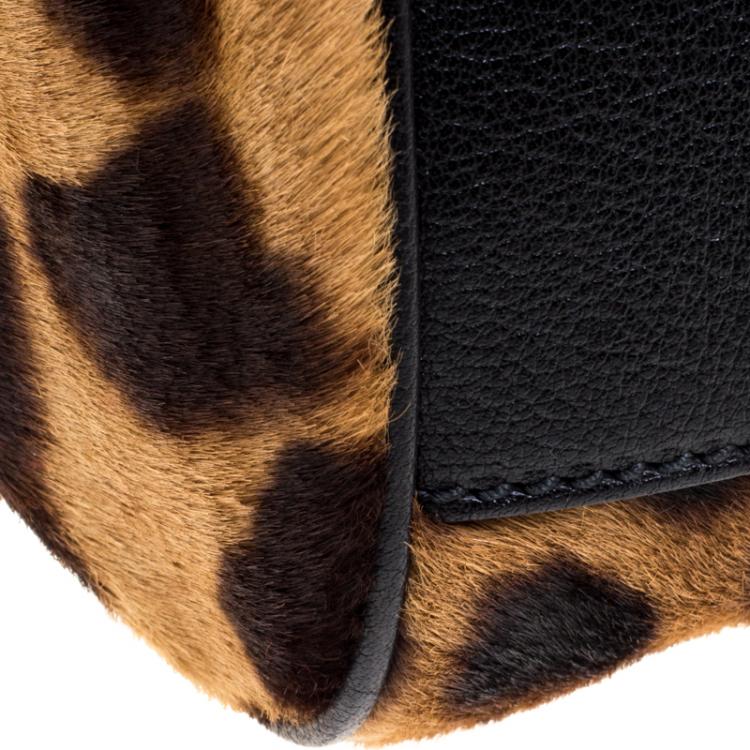Pre Owned Dolce and Gabbana Leopard Print Calfhair Large Miss Sicily Top Handle Bag