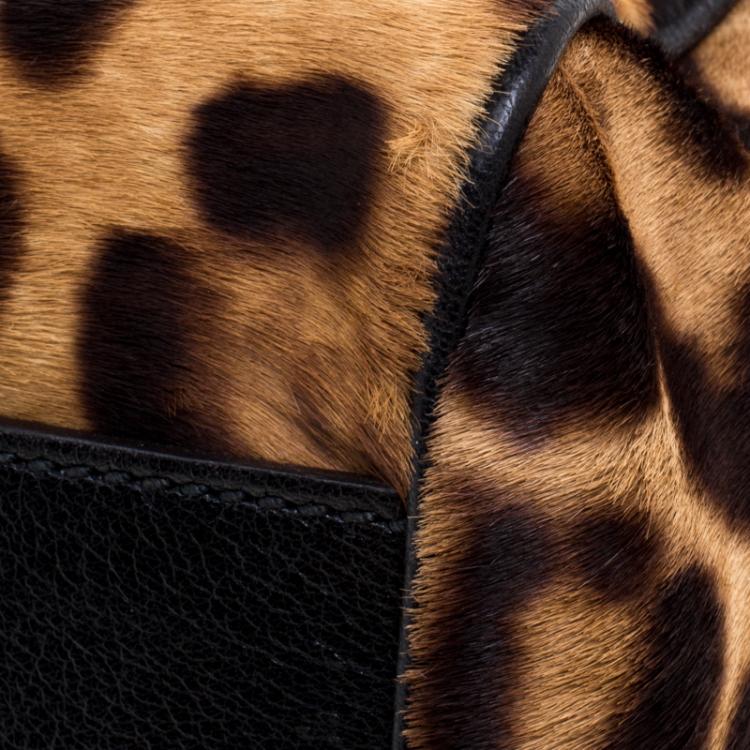 Pre Owned Dolce and Gabbana Leopard Print Calfhair Large Miss Sicily Top Handle Bag