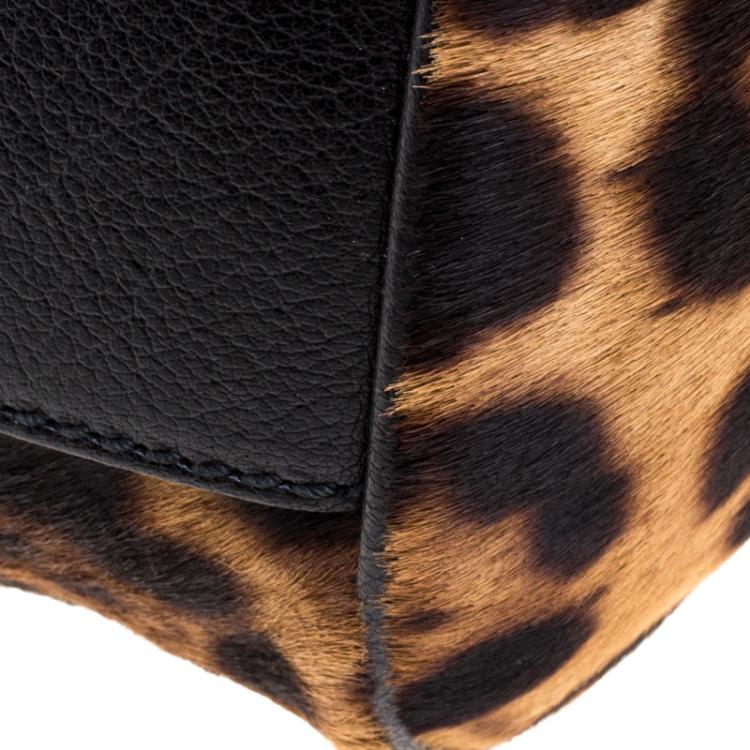 Pre Owned Dolce and Gabbana Leopard Print Calfhair Large Miss Sicily Top Handle Bag