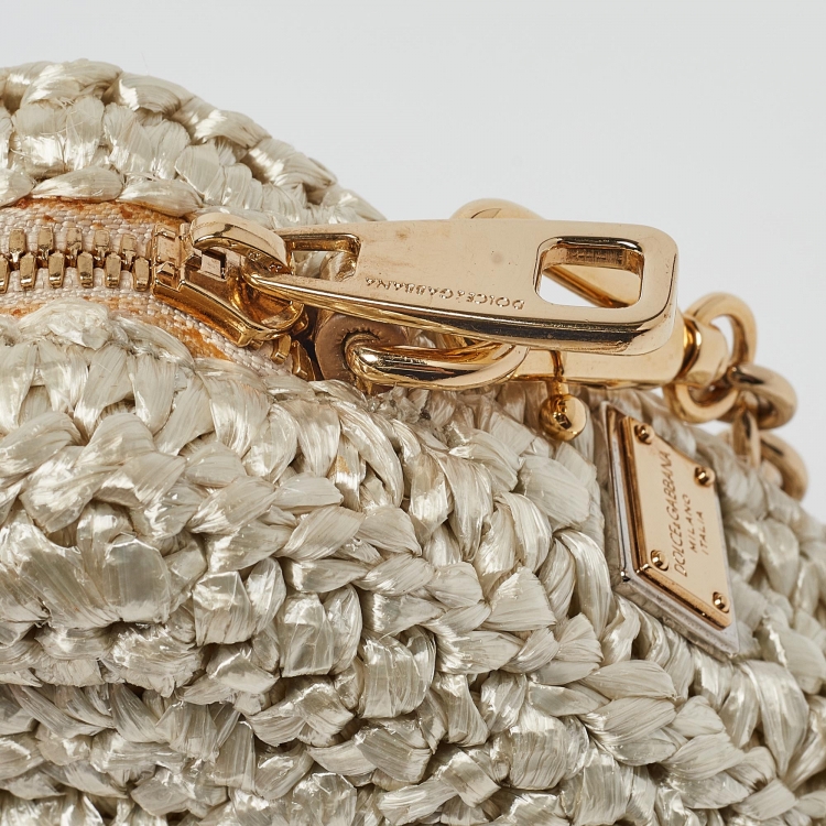 Pre Owned Dolce & Gabbana Beige/Gold Woven Raffia Coin Patch Crossbody Bag
