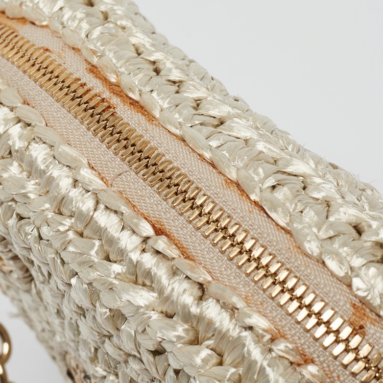 Pre Owned Dolce & Gabbana Beige/Gold Woven Raffia Coin Patch Crossbody Bag