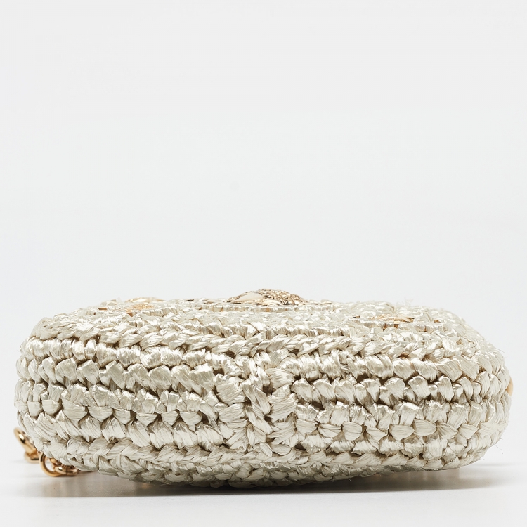Pre Owned Dolce & Gabbana Beige/Gold Woven Raffia Coin Patch Crossbody Bag