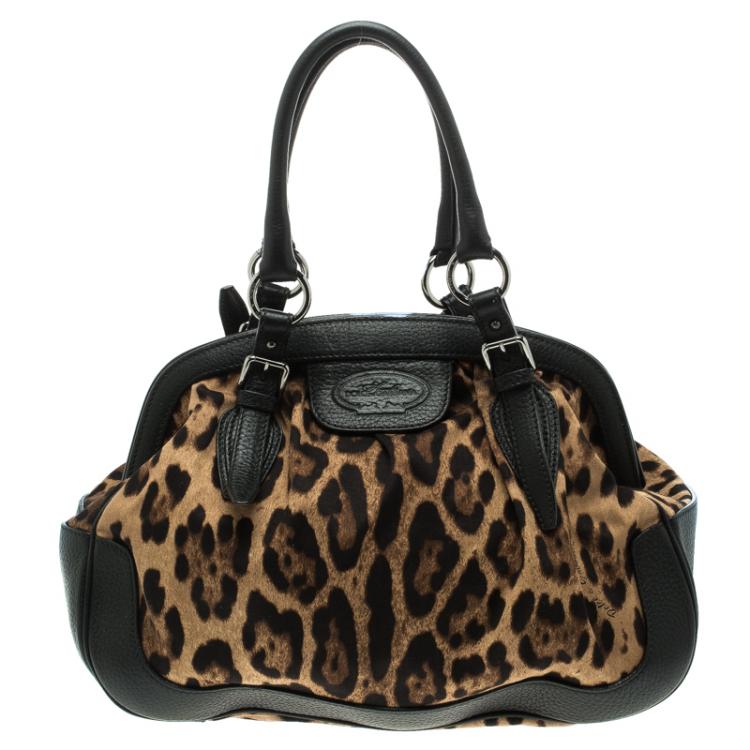 Pre Owned Dolce and Gabbana Black Leopard Print Fabric and Leather Satchel
