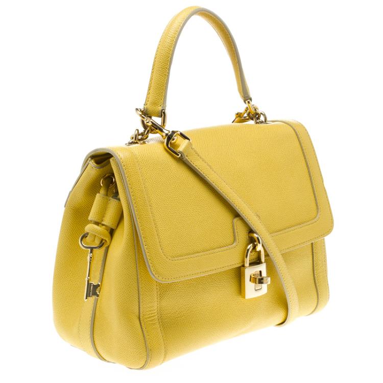 Pre Owned Dolce and Gabbana Yellow Leather Miss Dolce Top Handle Bag
