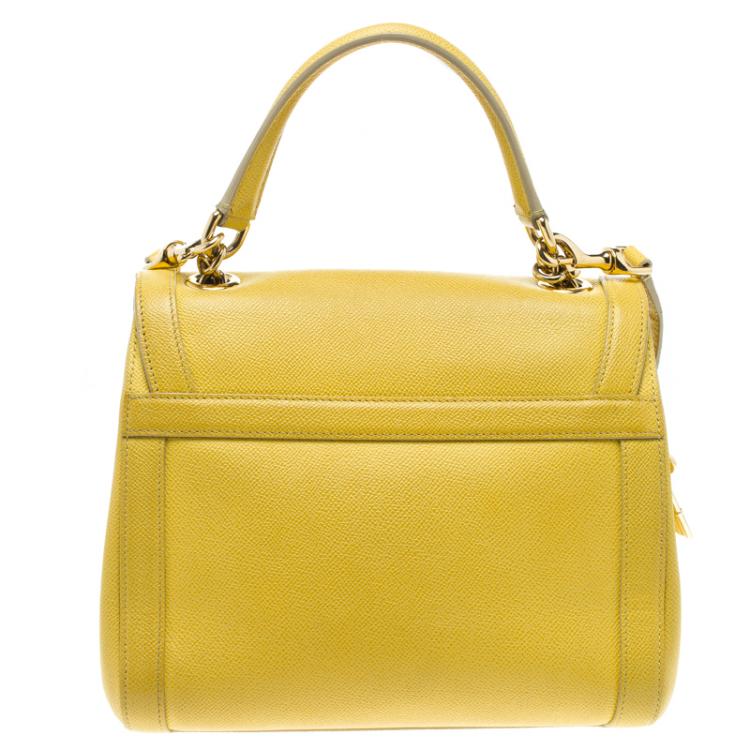 Pre Owned Dolce and Gabbana Yellow Leather Miss Dolce Top Handle Bag