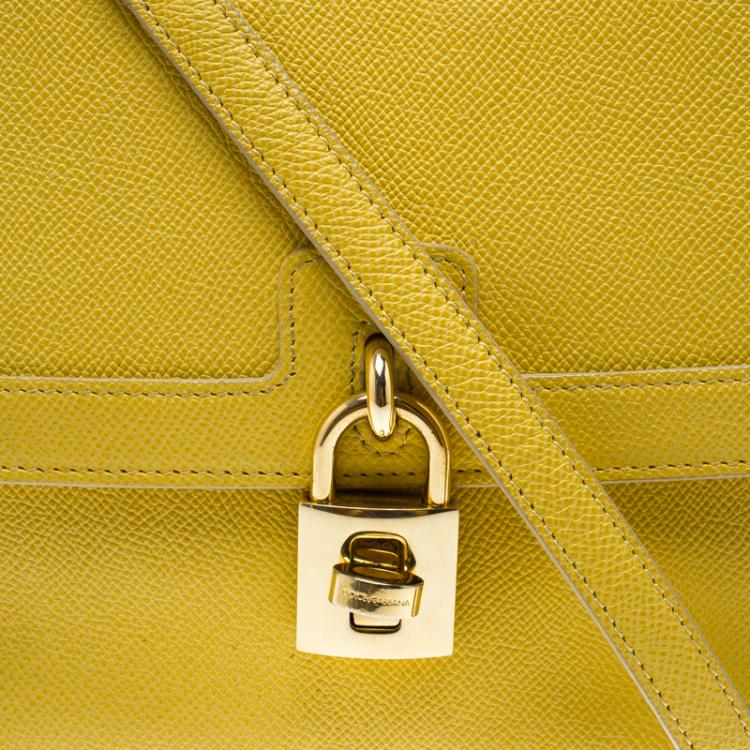 Pre Owned Dolce and Gabbana Yellow Leather Miss Dolce Top Handle Bag