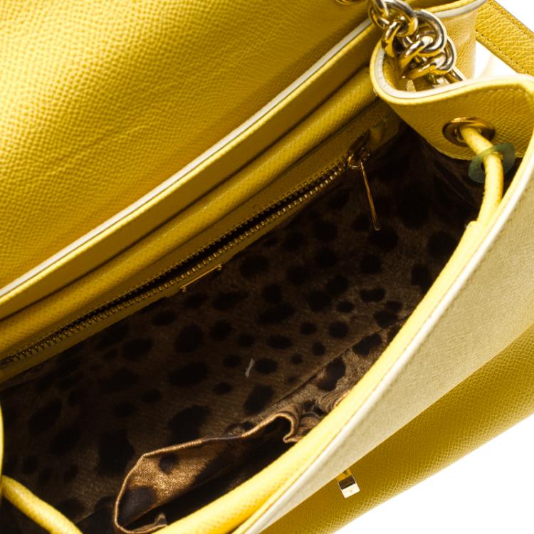 Pre Owned Dolce and Gabbana Yellow Leather Miss Dolce Top Handle Bag