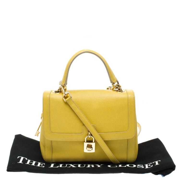 Pre Owned Dolce and Gabbana Yellow Leather Miss Dolce Top Handle Bag